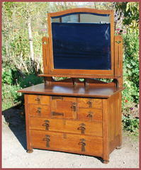 Antique Arts and Crafts Period  Dresser with mirror and strap hardware